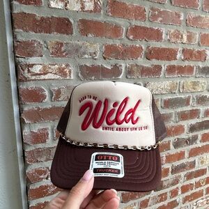 OTTO Cream and Brown Trucker Hat with Red Embroidery
